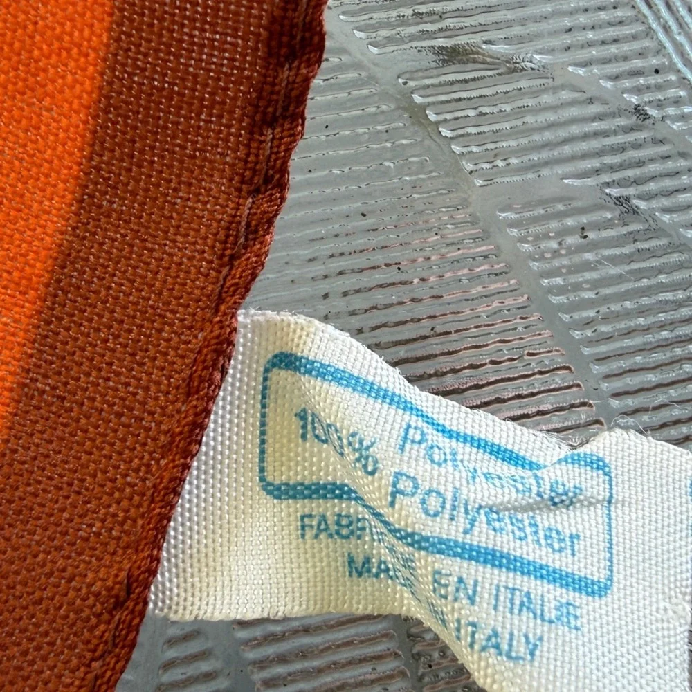 Vintage Italian Polyester Square Scarf Orange Floral Vase Geometric Print 27x27
